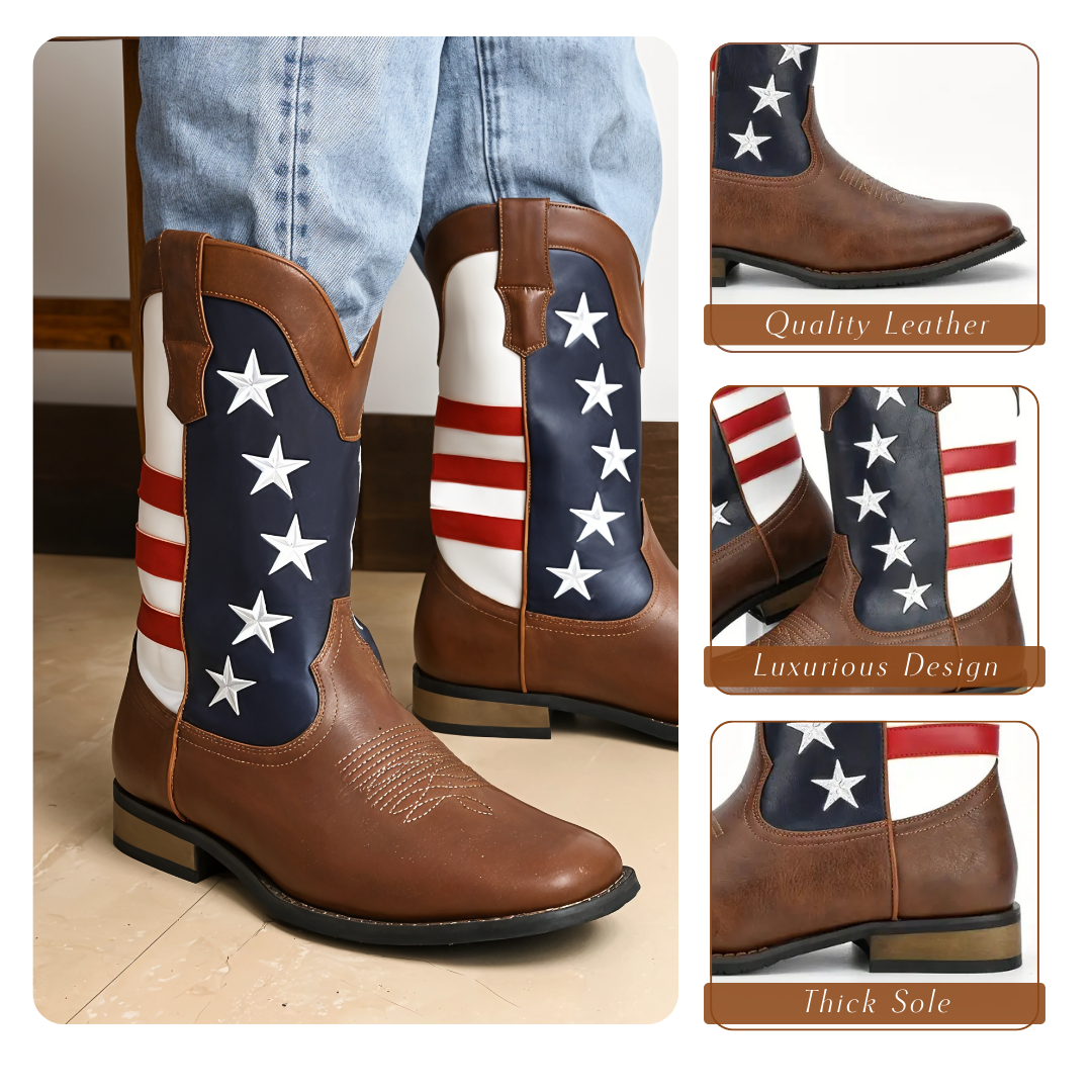 Andrew | Personalized American Flag Western Cowboy Boots