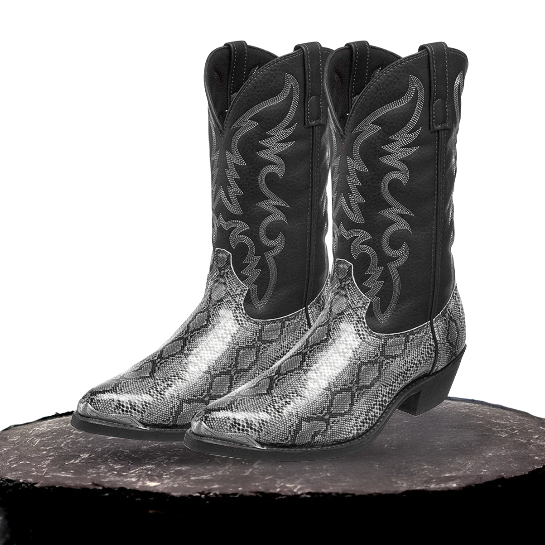 Frank | Embroidered Snakeskin Style Western Boots