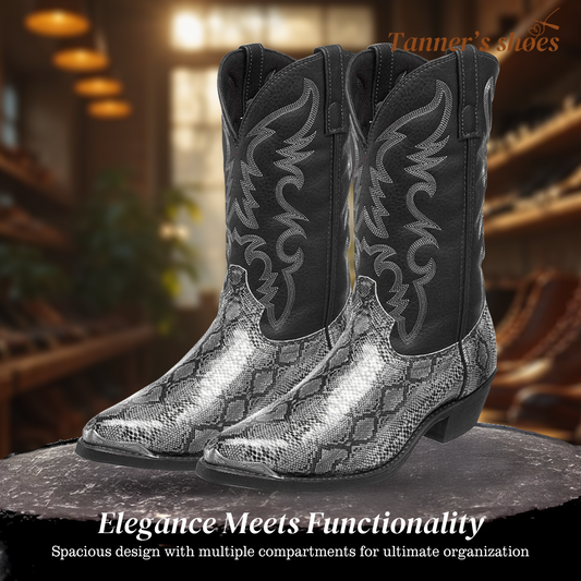 Frank | Embroidered Snakeskin Style Western Boots