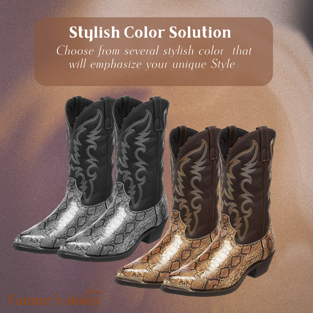 Frank | Embroidered Snakeskin Style Western Boots