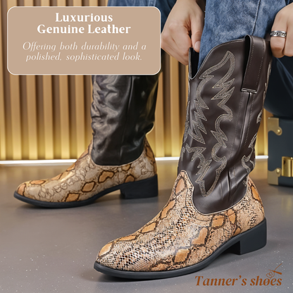 Frank | Embroidered Snakeskin Style Western Boots