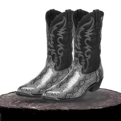 Frank | Embroidered Snakeskin Style Western Boots
