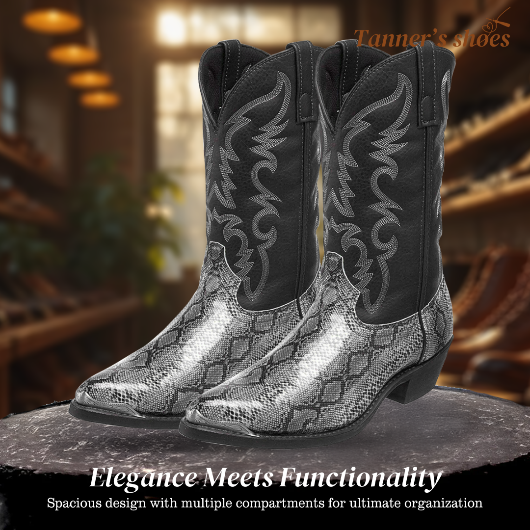 Frank | Embroidered Snakeskin Style Western Boots